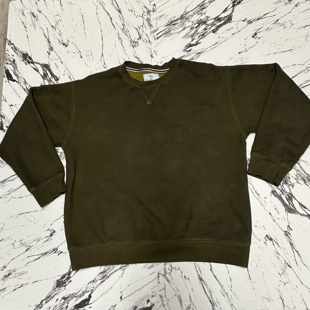 TNA Cozy Fleece Perfect Crew Sweater- Dark Olive Green - Large